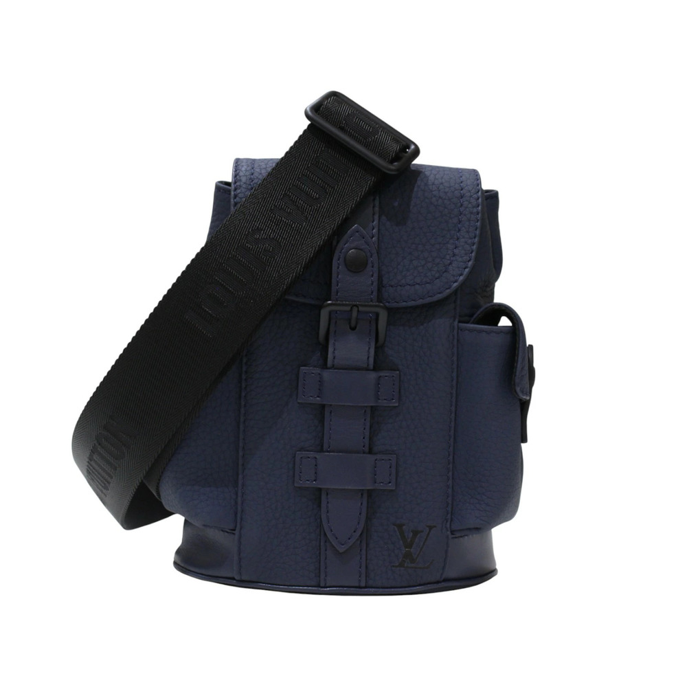 LOUIS VUITTON Christopher Navy Blue Taurillon Leather Body Belt Bum Crossbody